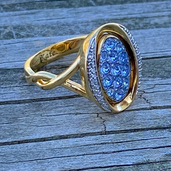Danbury Mint blue birthstone Diamond flip ring initial K 14kt gold plated sz 7 - Picture 7 of 16